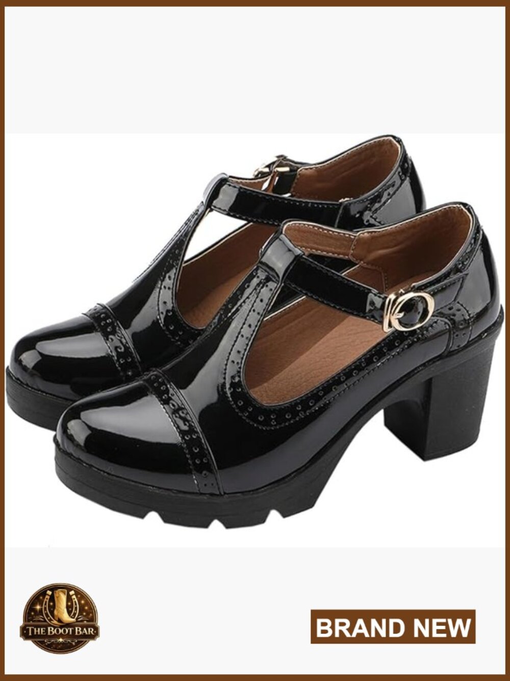 T-Strap Platform Mid-Heel Square Toe Oxfords Dress Shoes Chunky Heel Pumps